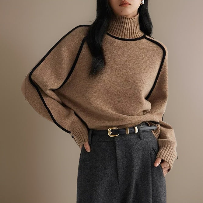 Women's fall winter half-high neck three-dimensional striped knit sweater
