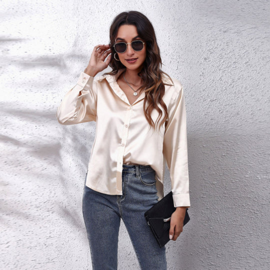 Elegant Draped Silk Button Down Shirt