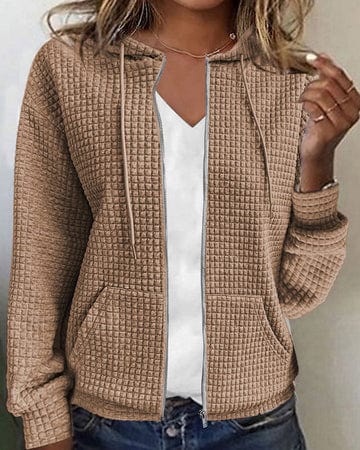 Plaid Hooded Jacquard Long Sleeve Jacket