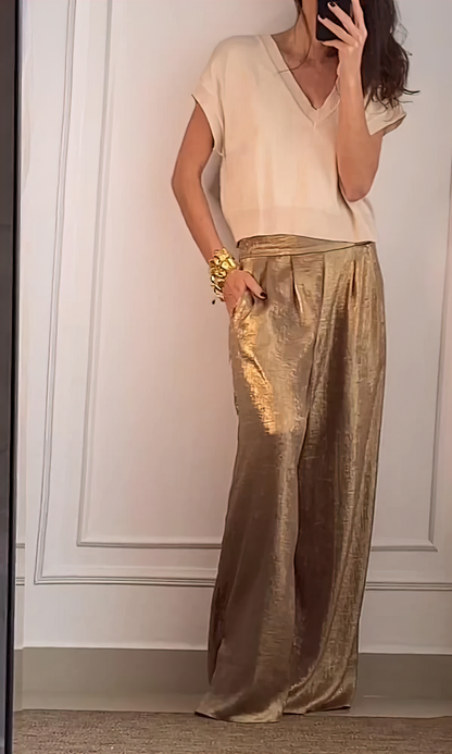 Women's casual high-waisted wide-leg trousers