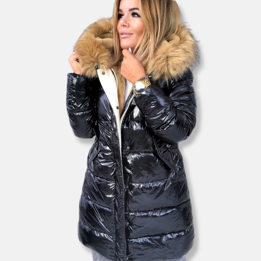 Nylon Quilted Fur Trim Parka Jacket
