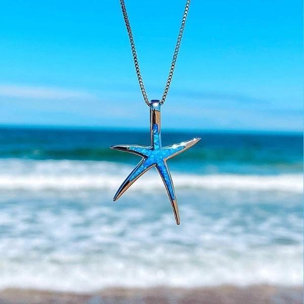 Dazzling blue opal starfish necklace