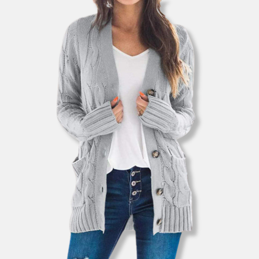 Wool Cable Knit Relaxed Fit Cardigan Sweater