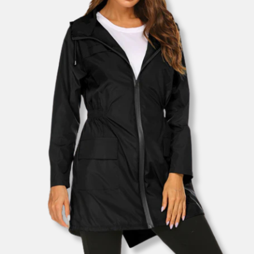 Isla Hooded Rain Jacket | Zip Closure Drawstring Waist Jacket