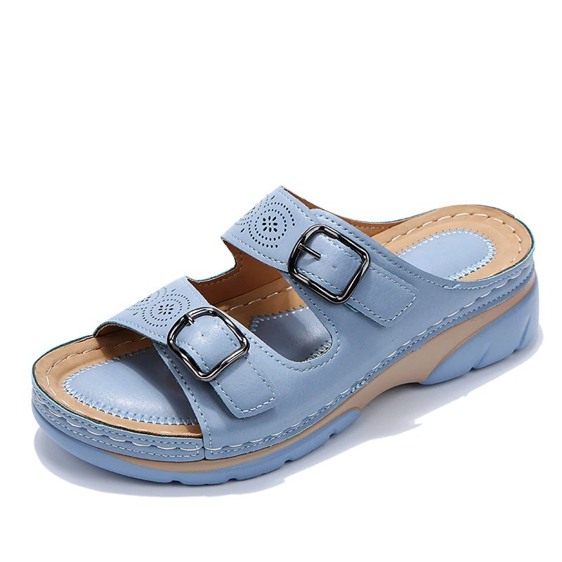 Adjustable buckle slip-on sandals with supportive sole for women