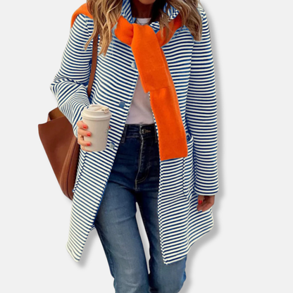 Amelia Cotton Relaxed Fit Trench Coat | Striped Collared Coat