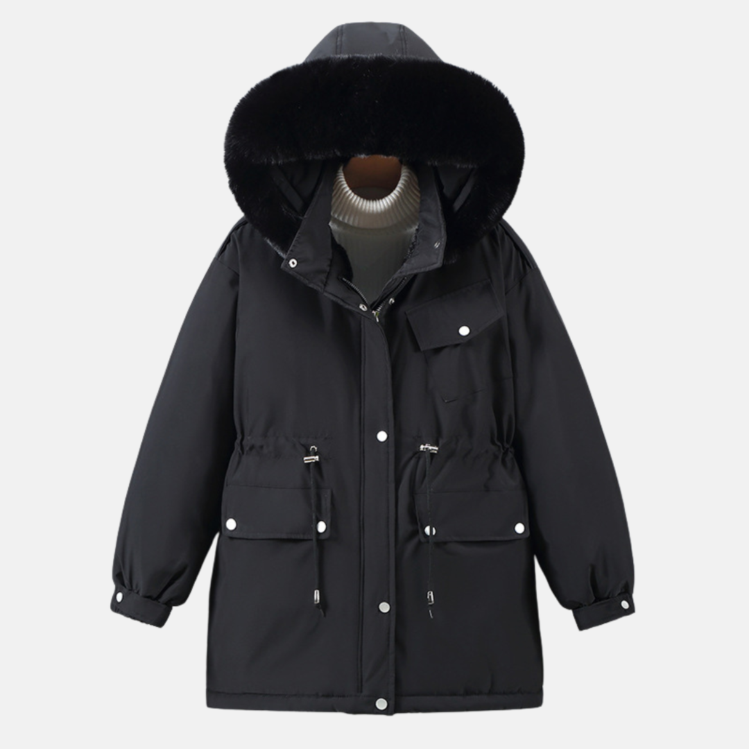 Women’s Parka Jacket – Relaxed Fit – Faux Fur Hood – Weather-Resistant – Mid-Length