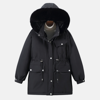 Women’s Parka Jacket – Relaxed Fit – Faux Fur Hood – Weather-Resistant – Mid-Length