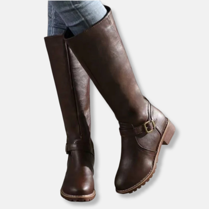 Women’s Boots - Leather-Like Material - Knee-High Shaft - Dual Zipper Closure