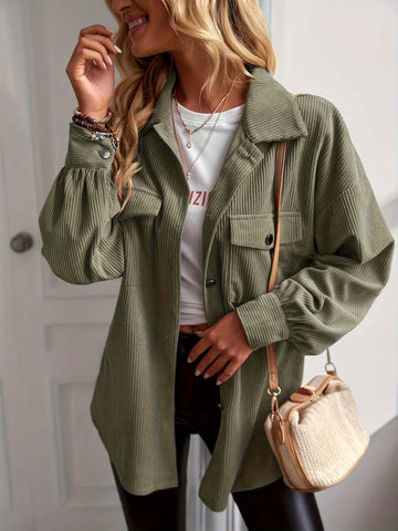 Women's relaxed collar button-down corduroy jacket