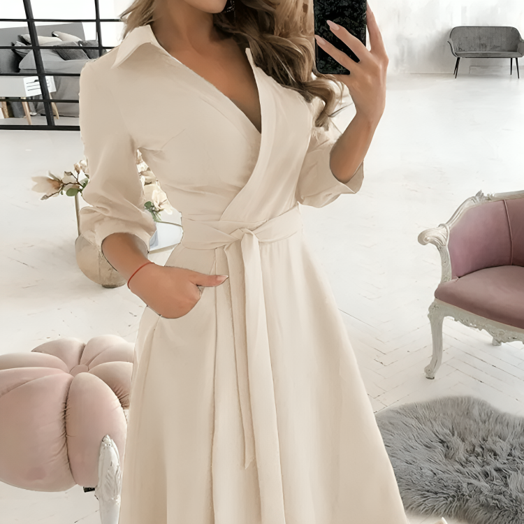 Alina - Elegant dress with long sleeves and V-neck for women