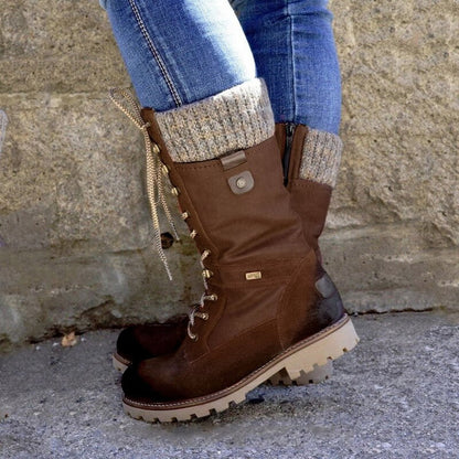 Lace-up knee-high combat boots for women