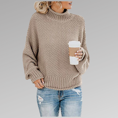 Women's Chunky Knit Sweater - Wool Blend - Oversized Fit - High Turtleneck Warm Pullover
