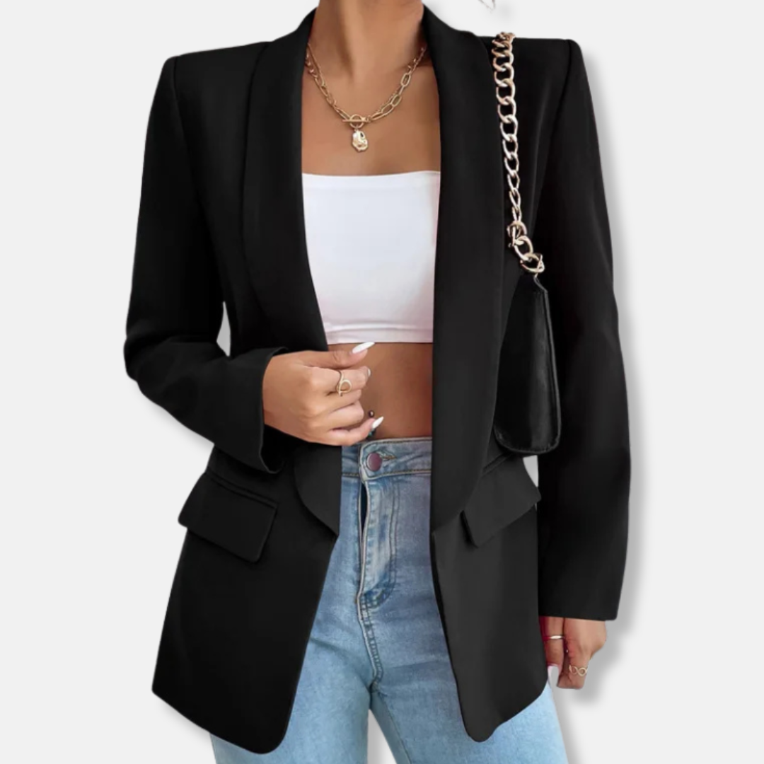 Isla Longline Blazer | Notch Lapel Flap Pockets Blazer
