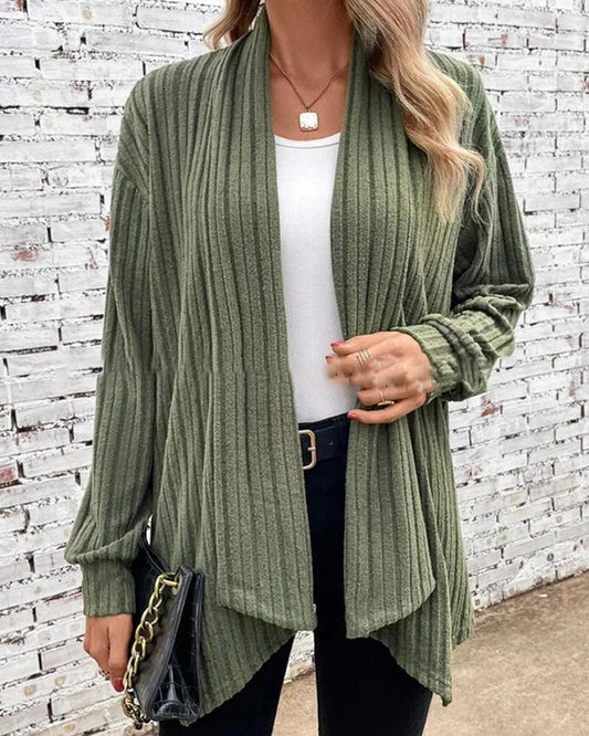 Ribbed Loose-Fit Long Sleeve Cardigan