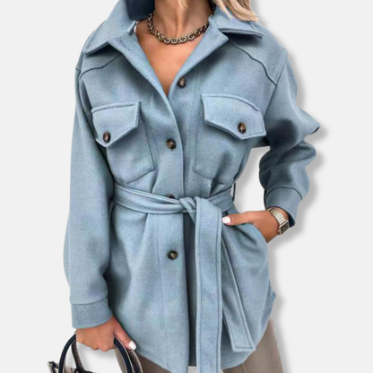 Amelia Wool Collared Shacket | Relaxed Fit Belted Shacket