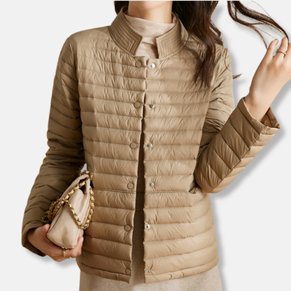 Women’s Quilted Jacket – Slim Fit – Woven Fabric – Stand Collar – Short Length
