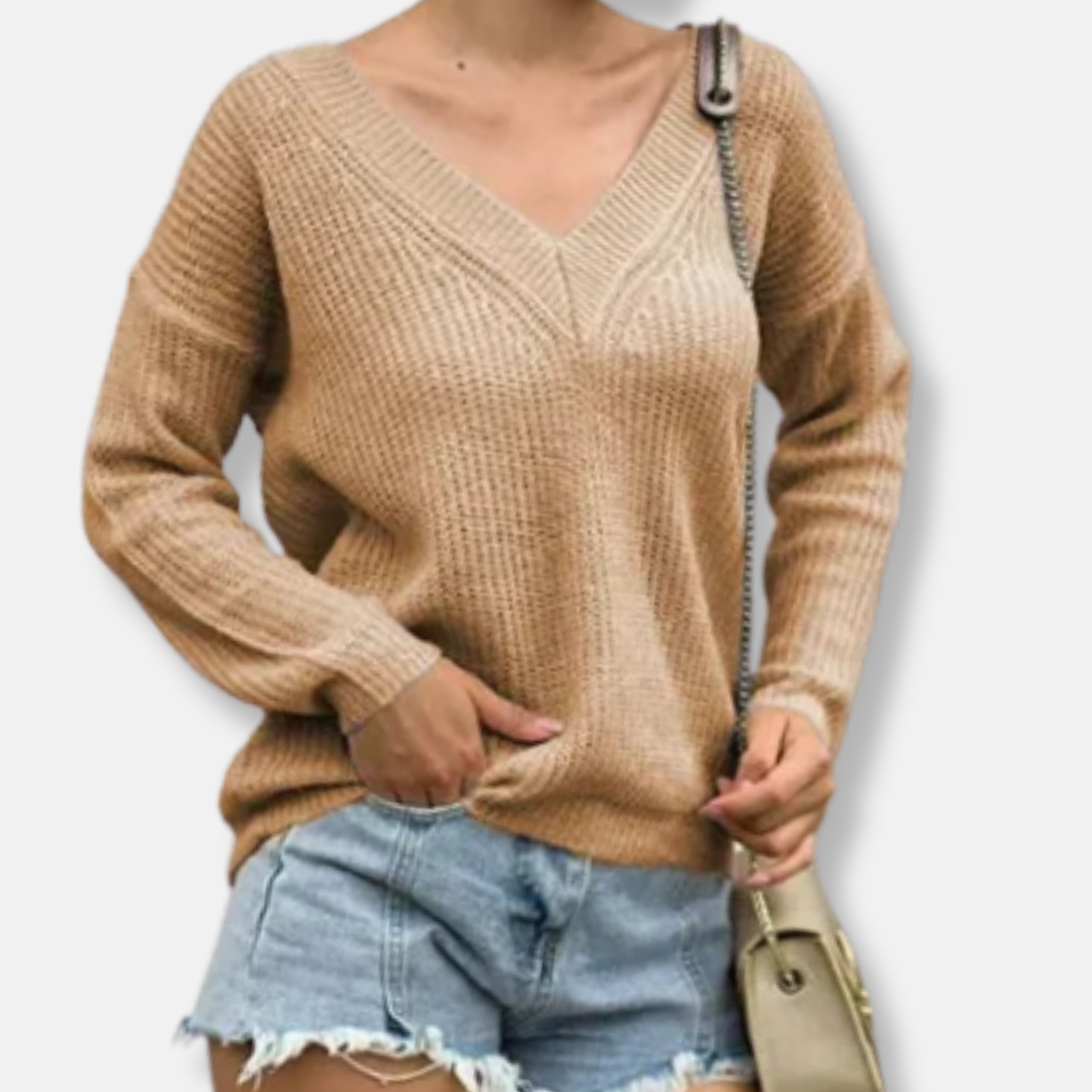 Sienna Chunky Knit V-Neck Pullover Sweater | Relaxed Fit Long Sleeve Sweater