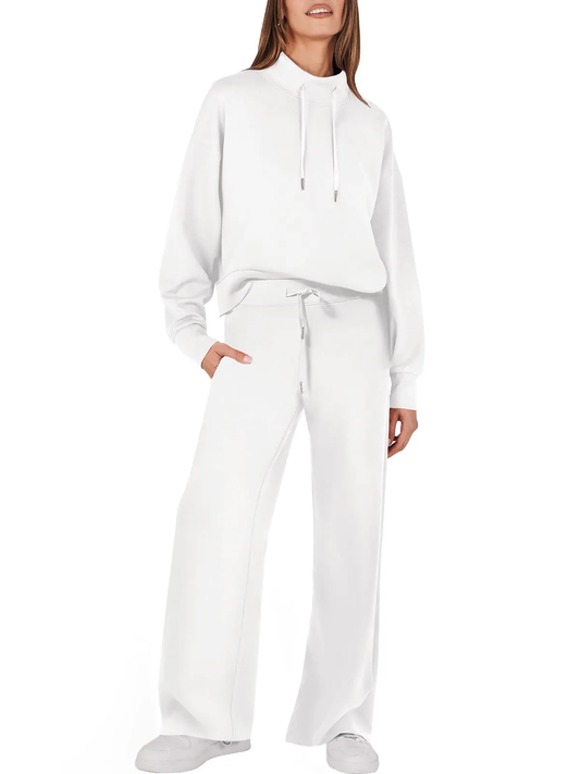Mock Drawstring Wide Leg Sweatpants Set