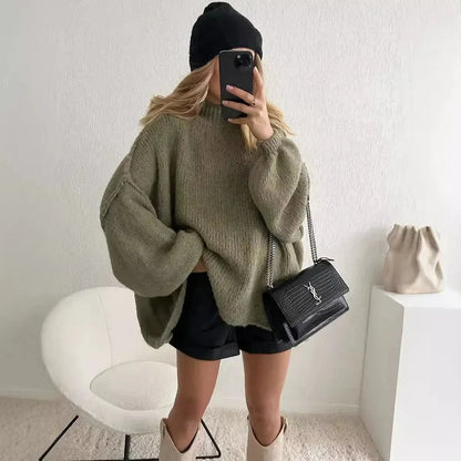Women's half high collar knitted pullover sweater