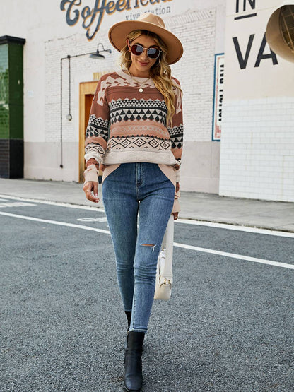 Women's fair isle pattern round neck pullover sweater