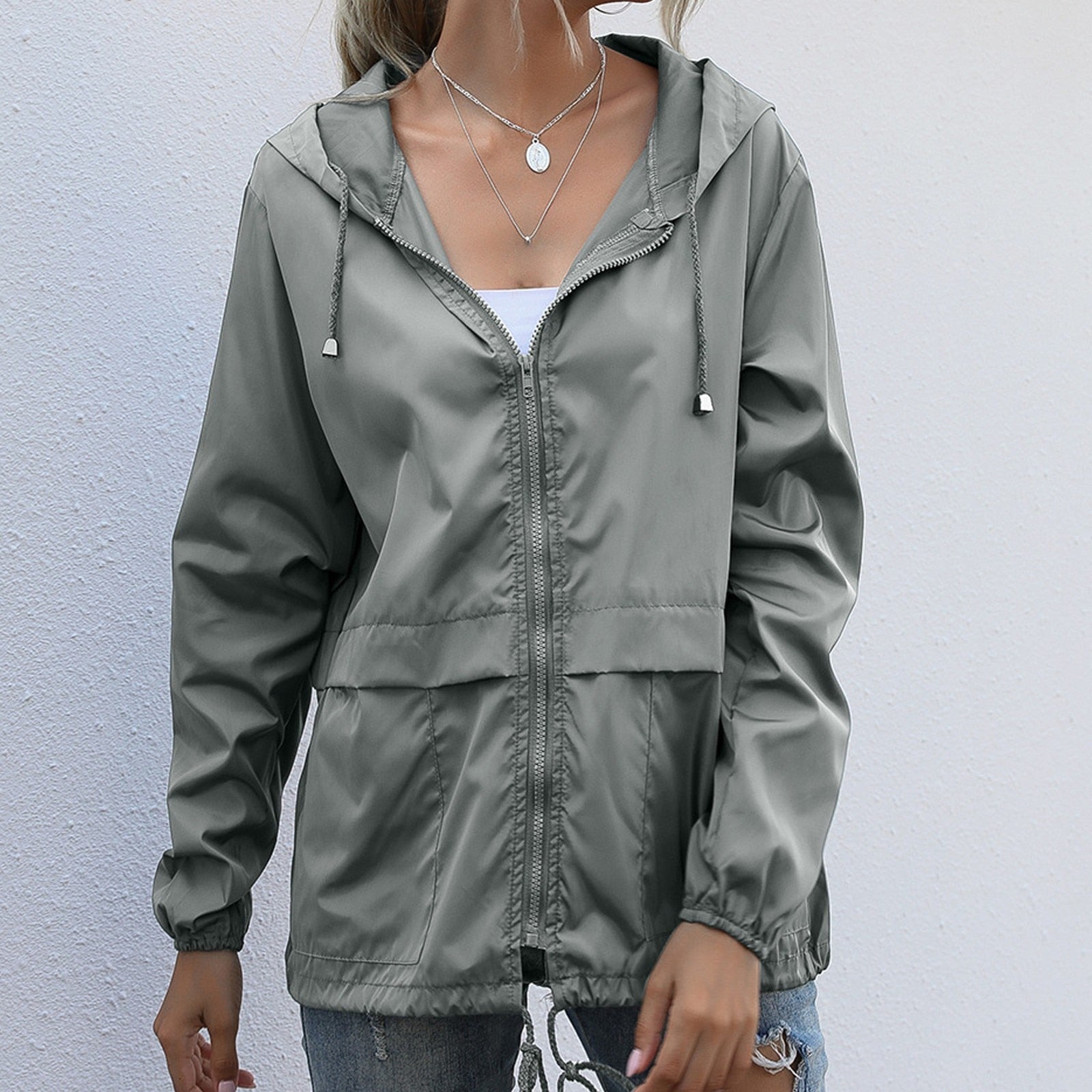 Women's lightweight windproof rainproof zip-up hoody jacket