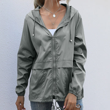 Women's lightweight windproof rainproof zip-up hoody jacket