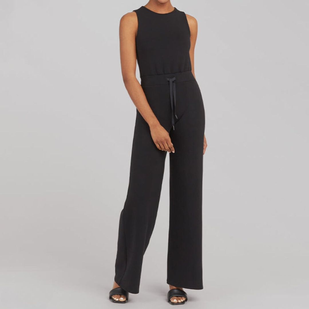 Women's Two-Piece Set - Sleeveless Fitted Top & Wide-Leg Pants - High Waist Adjustable Fit