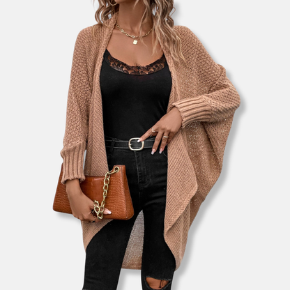 Amelia Oversized Shawl Sweater | Batwing Sleeves Open Front Sweater