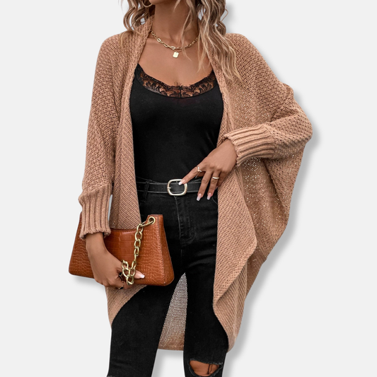 Amelia Oversized Shawl Sweater | Batwing Sleeves Open Front Sweater