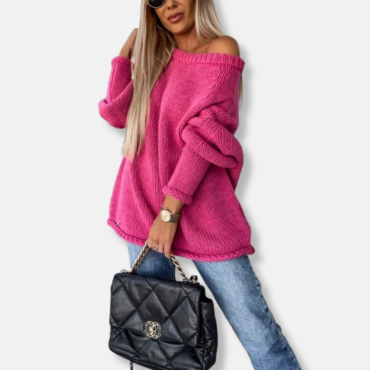 Chunky Knit Oversized Off-Shoulder Balloon Sleeve Sweater