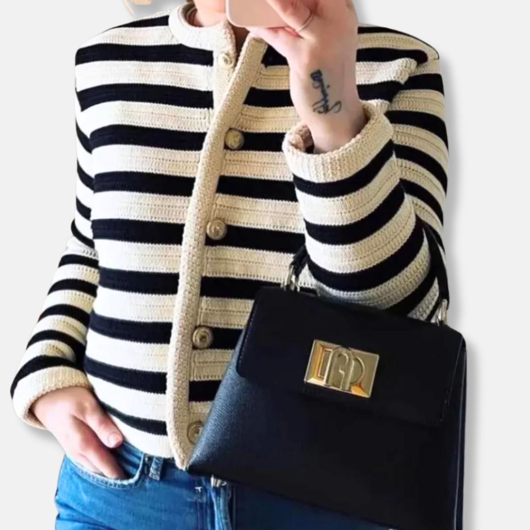 Isla Classic Fit Cardigan | Striped Button Front Cardigan