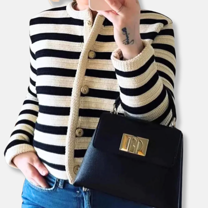 Isla Classic Fit Cardigan | Striped Button Front Cardigan