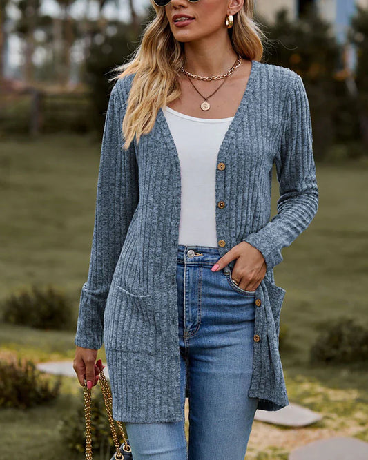 Ribbed Knit Relaxed Fit Cardigan 