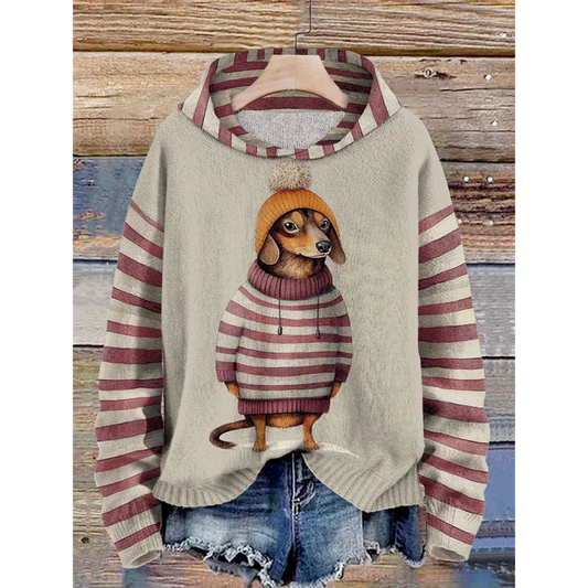 Fleece Feel Striped Sleeve Relaxed Hoodie 
