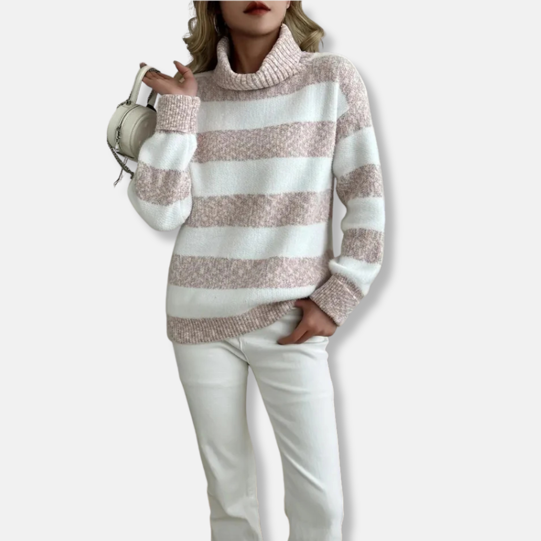 Plush Knit Striped Loose Fit Pullover Sweatshirt 