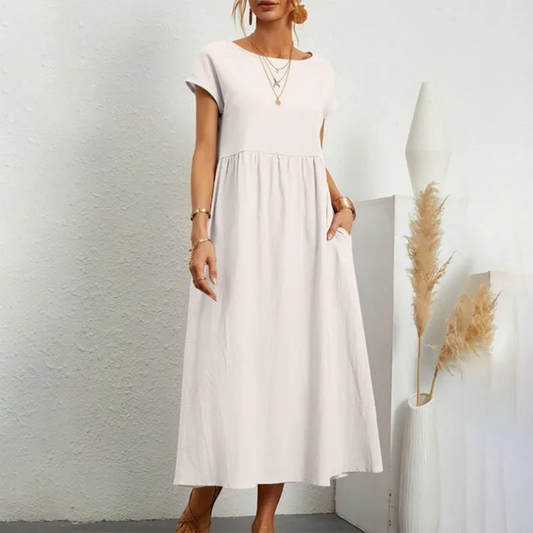 Relaxed Linen Empire Waist Maxi Dress