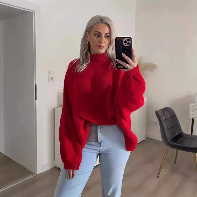 Women's half high collar knitted pullover sweater