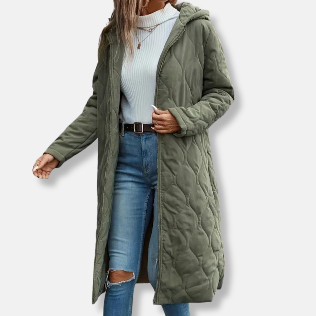 Sienna Quilted Hooded Jacket | Relaxed Fit Knee-Length Jacket