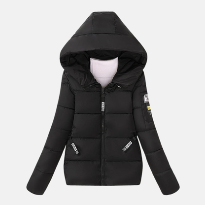 Women’s Quilted Padded Coat – Relaxed Fit – Hooded – Water-Resistant – Zip Pockets