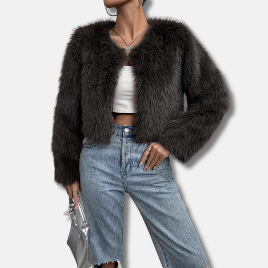 Faux Fur Cropped Open Front Coat