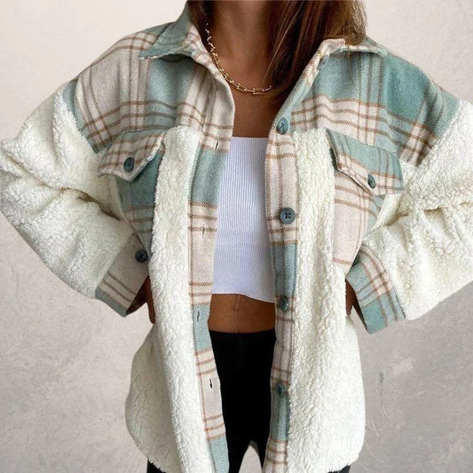 Fluffy Plaid Winter Jacket Coat