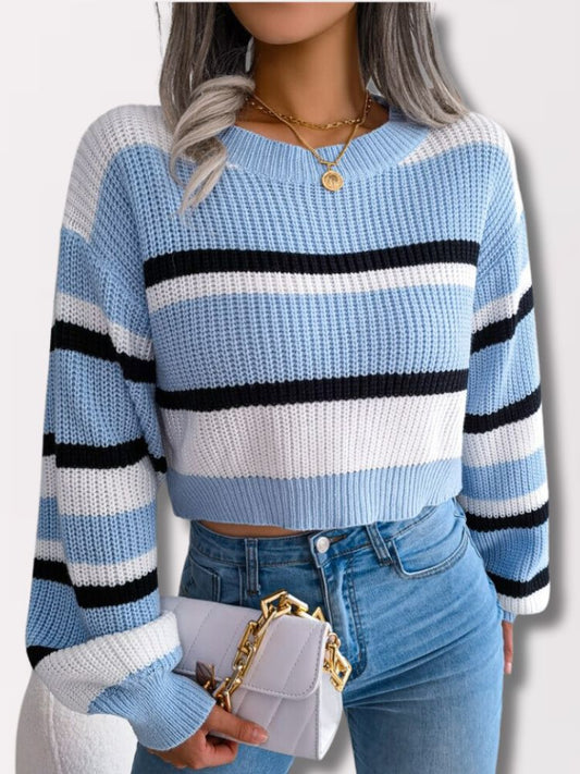 Striped Relaxed Fit Cropped Sweater
