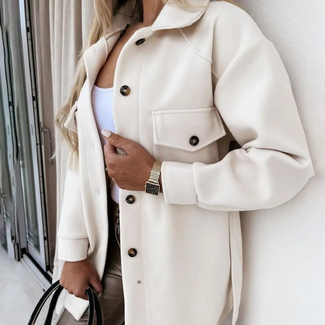 Women's long sleeve button down winter jacket