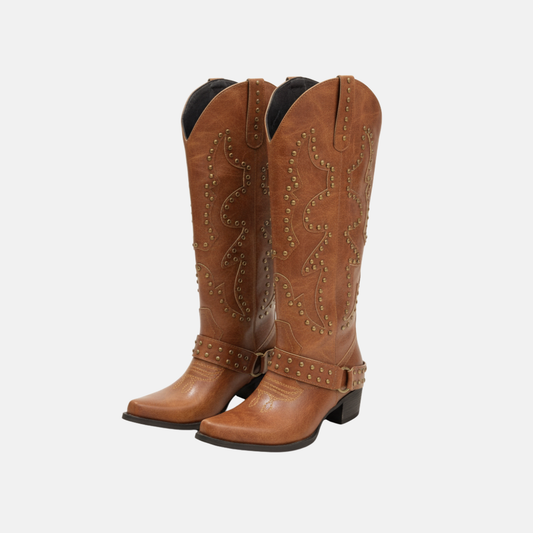 Faux Leather Knee-High Pointed Toe Boots