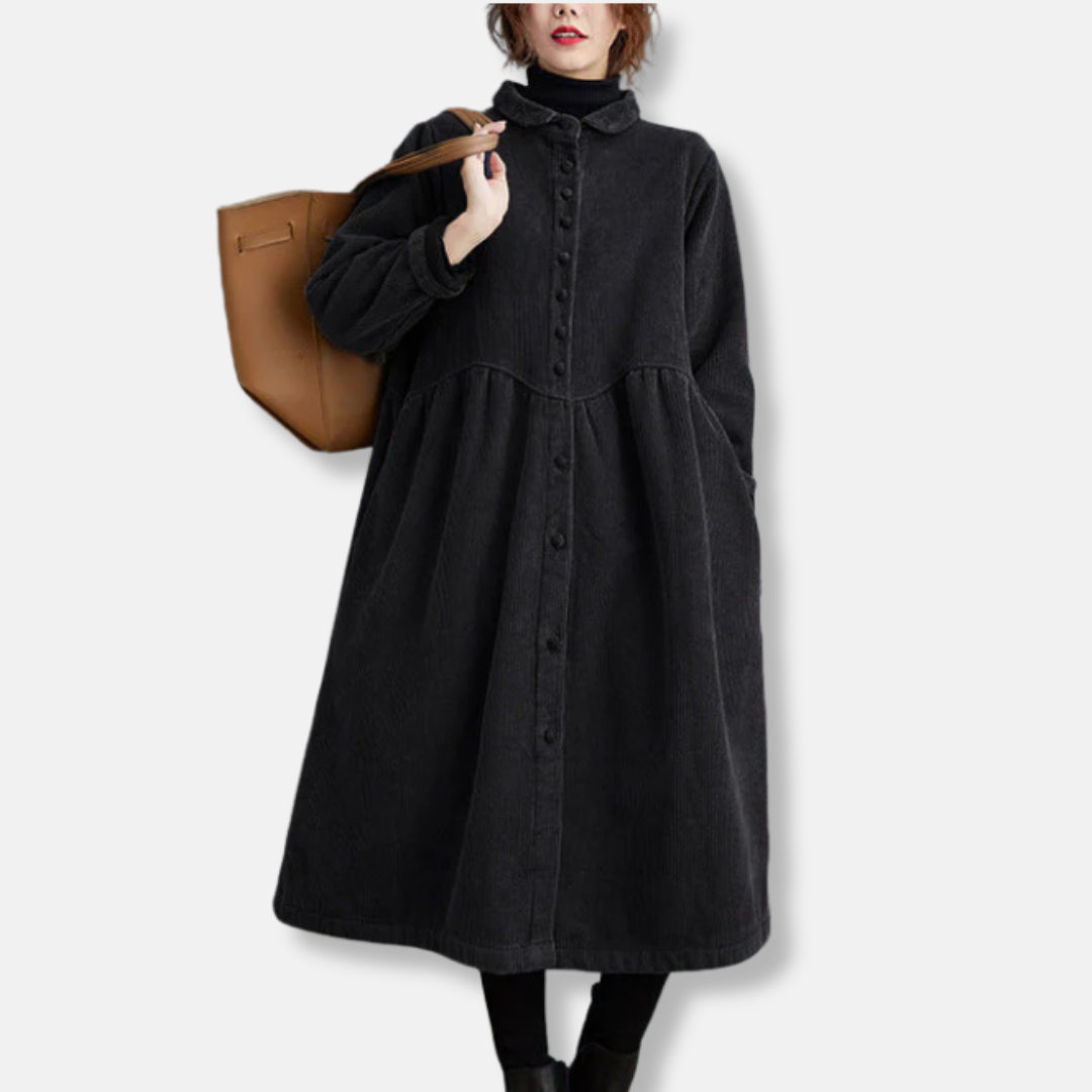 Corduroy A-Line Loose Fit Long Coat 
