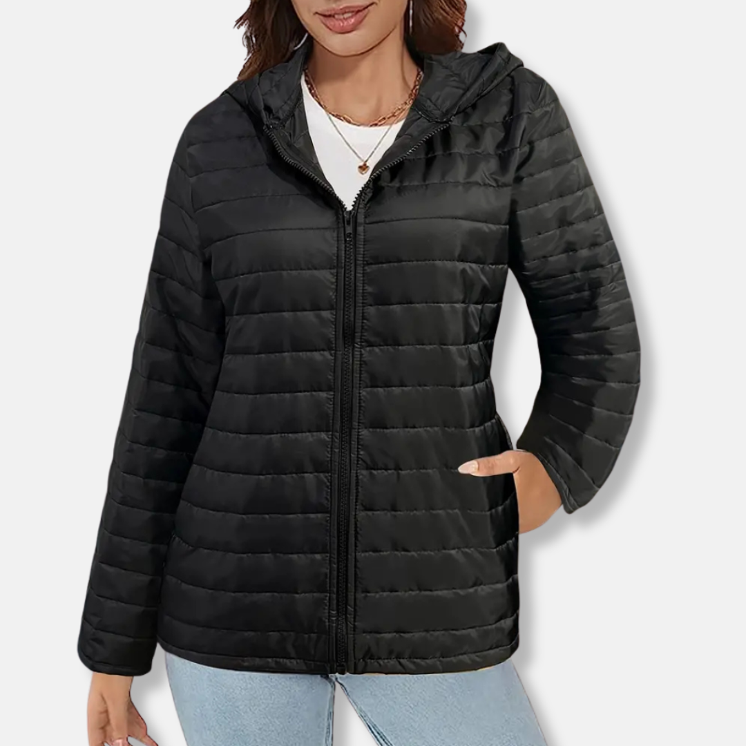 Sophia Hooded Quilted Padded Jacket | Zip Front Side Pockets Padded Jacket