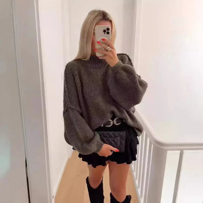 Women's half high collar knitted pullover sweater