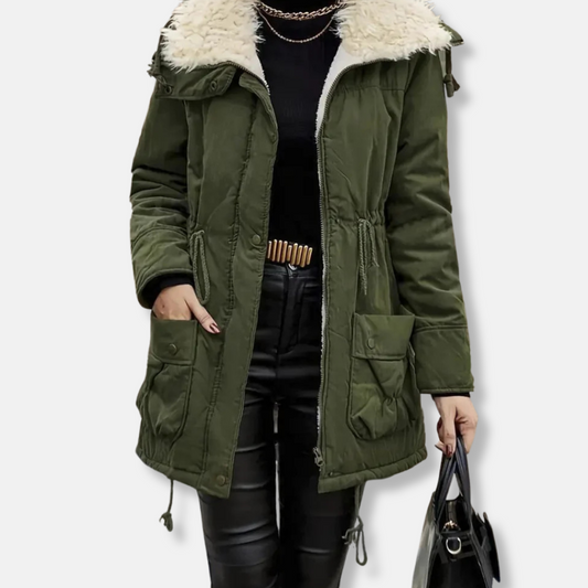 Faux Fur Hood Mid-Length Parka Jacket 