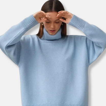 Women’s Sweater - Knit - Turtleneck - Ribbed Collar & Cuffs - Loose Fit - Hip Length